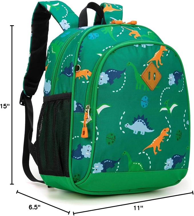 JinBeryl Toddler Backpack for Boys or Girls, Little Kids Backpack for Preschool or Kindergarten (Dinosaur Green, Small)