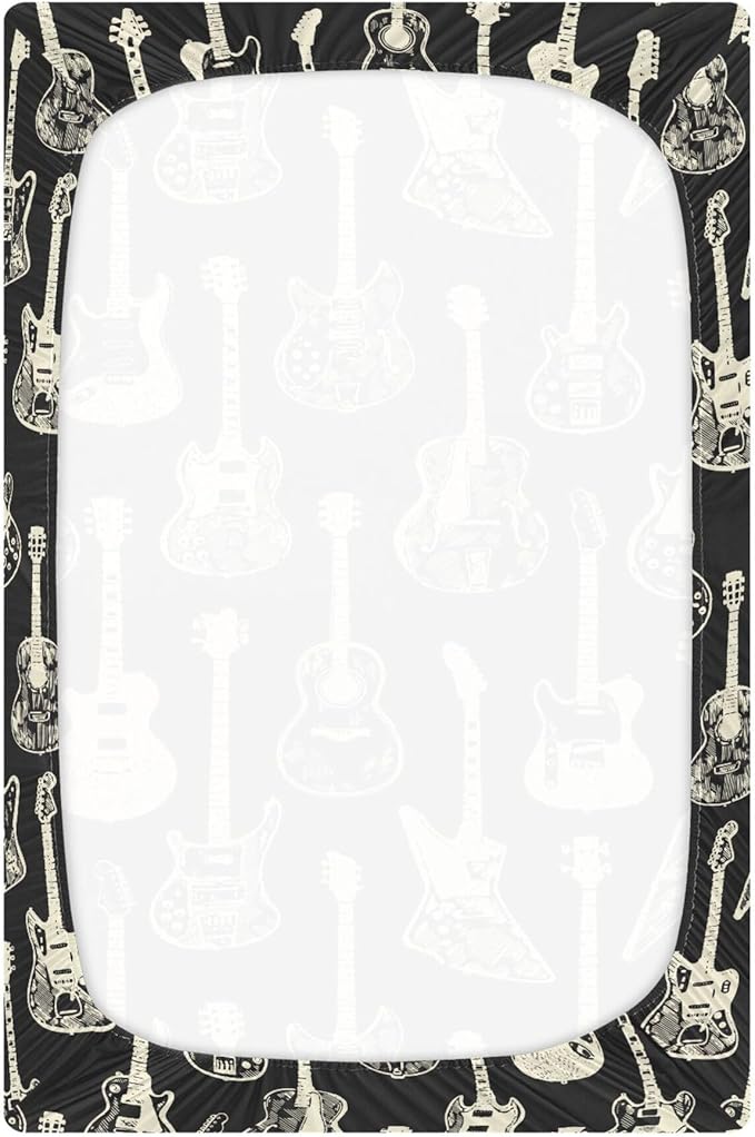 Black Guitar Music Crib Sheets Soft Breathable Fitted Baby Crib Sheets Mattress Cover for Girl Boys, 52" x 28" x 9"