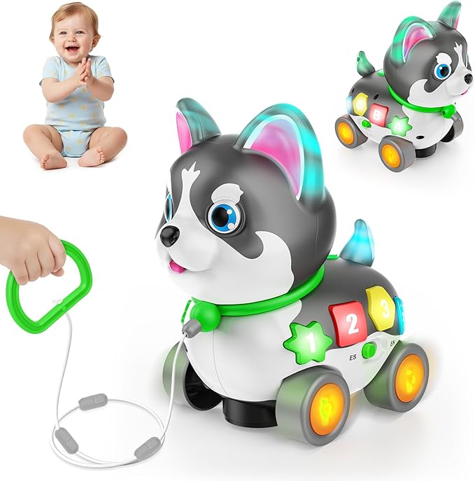 Musical Baby Toys 6-12 Month, Crawling Puppy for 1 Year Old Boy Girl Gift, Infant Educational Learning Toys for Toddlers 1-3, 1st Birthday (Black)
