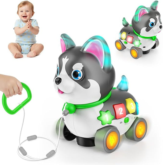 Musical Baby Toys 6-12 Month, Crawling Puppy for 1 Year Old Boy Girl Gift, Infant Educational Learning Toys for Toddlers 1-3, 1st Birthday (Black)