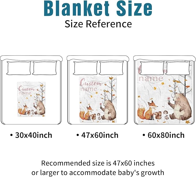 Custom Name Crib Bedding Set 3-Piece – Fox Sika Deer Design Baby Bedding Set with Personalized Soft Blanket, Fitted Sheet, Changing Pad Cover – Ideal Newborn Gift for Boys and Girls