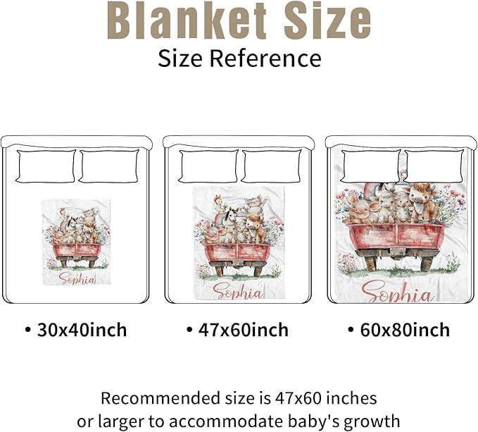 Personalized Baby Crib Bedding Set, Custom Name Animal Truck Theme Baby Bedding 2-Pcs Set-Soft Double Layer Dotted Blanket and Fitted Sheet, Nursery Bedding for Newborn Boys Girls, Perfect Shower Gift