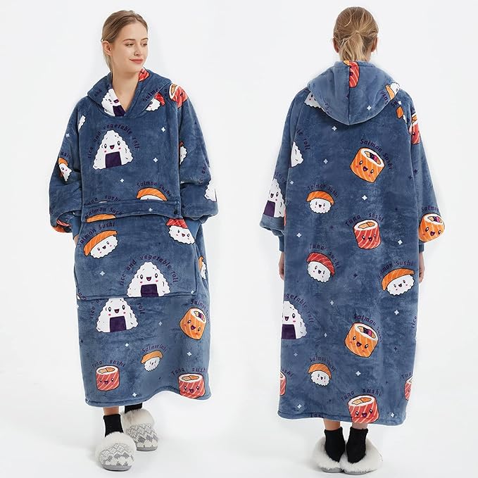 KFUBUO Wearable Blanket Hoodie for Adults Long Sherpa All Patterns Sushi Oversized Sweatshirt Blanket with Pockets Birthday Gifts for Women