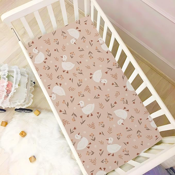 Cute Goose Flowers Crib Sheet for Boys Girls, Super Soft Breathable Fitted Crib Sheet for Standard Crib & Toddler Mattress, Nursery Sheet, 28x52 in