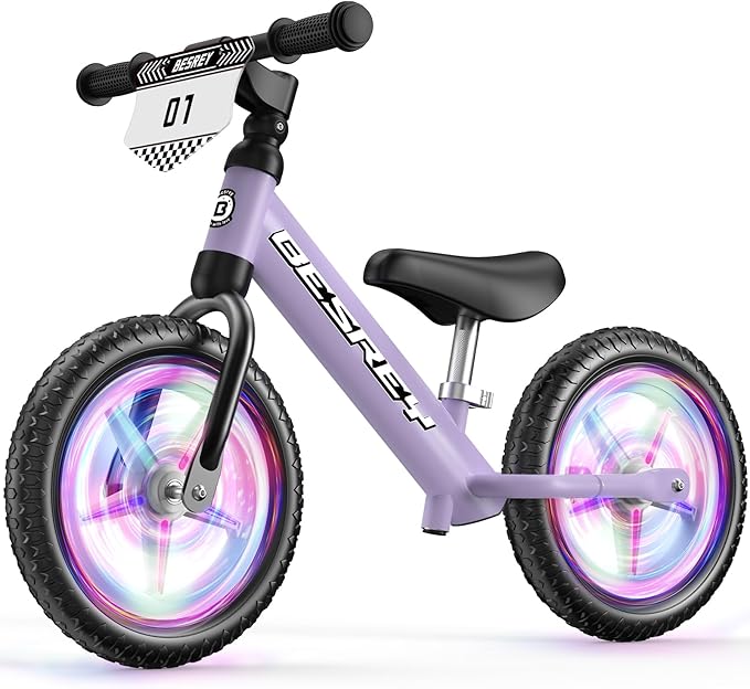 besrey Toddler Balance Bike 2 Year Old: All-Metal Frame & Battery-Free 12" Glow Wheels, Bonus 4 Stickers + Customize Plate, Adjustable Seat Toddler Bike for Kids 2 3 4 5 Boys Girls Gift