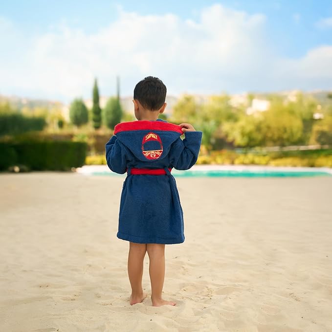 BAGNO MILANO Kids Organic Turkish Cotton Hooded Beach Cover-Up Towel, GOTS Certified, for Boys and Girls (Driver Navy, 3-4 Years)