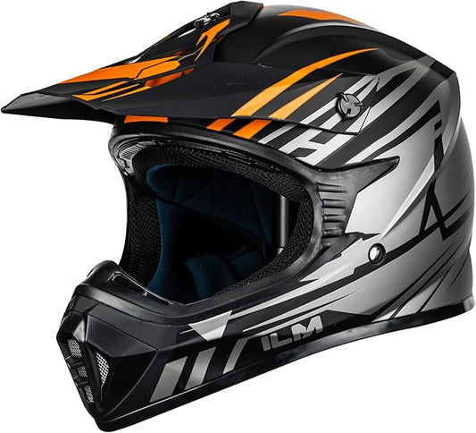 ILM Adult Dirt Bike Helmets Motocross ATV Dirtbike BMX MX Offroad Full Face Motorcycle Helmet, DOT Approved Model 128S (Orange Gray, Adult-XLarge)