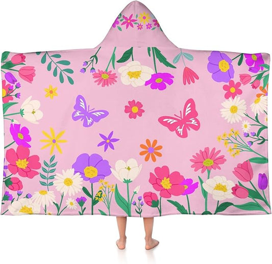 Thickened Hooded Towels for Kids Suitable Girls Boys Kids Bath Towels, 35"x60" Super Absorbent, Flower Cute Cartoon Toddler Towels Multi-Purpose for Beach, Pool and Bathroom