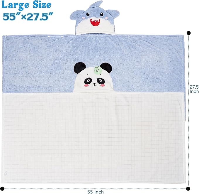Hooded Toddler Towels with Animal Hood - 500GSM Ultra Soft & 6X Absorbent Baby Bath Towel, Large 28x55 Inch Coral Fleece Hooded Kids Towel for Boys Girls, Cape Blanket 2 Pack