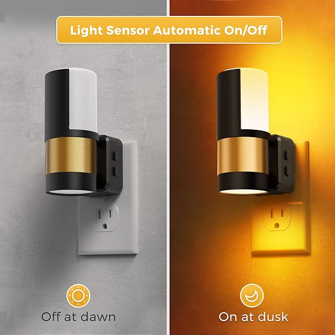 L LOHAS LED Night Lights Plug into Wall, 2 Pack, Plug in Night Light, Soft White/Cool White/Amber, Dimmable Backlit Nightlight with Light Sensor, 180° Rotatable Nightlights Plug in Wall for Hallway