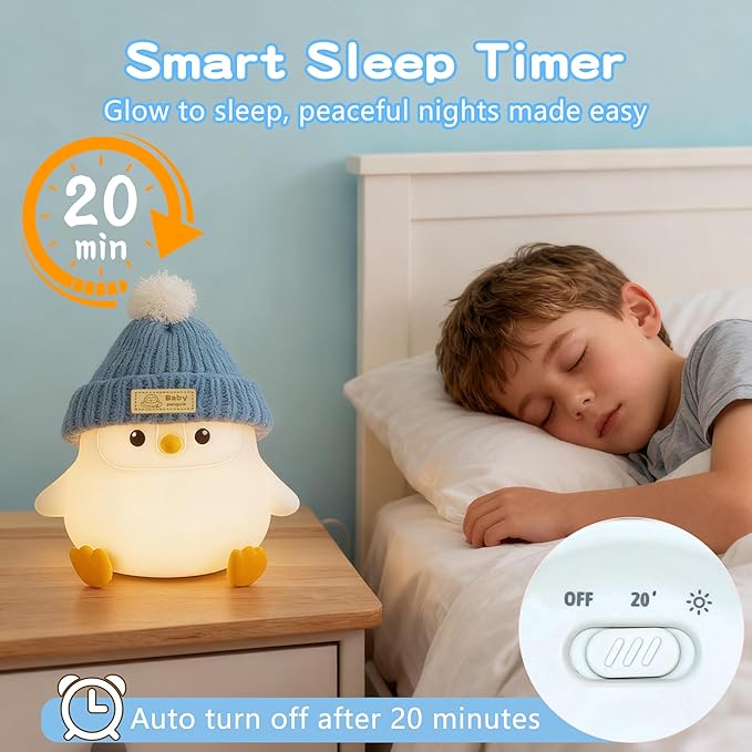 Penguin Lamp with Knit Hat,Cute Penguin Night Light,Safe Soft Silicone,Dimmable Nursery Nightlight, Squishy Animal Lamp,Room Decor,White Elephant Gifts for Kids /Boys Girls Baby,Valentine's Day Gift