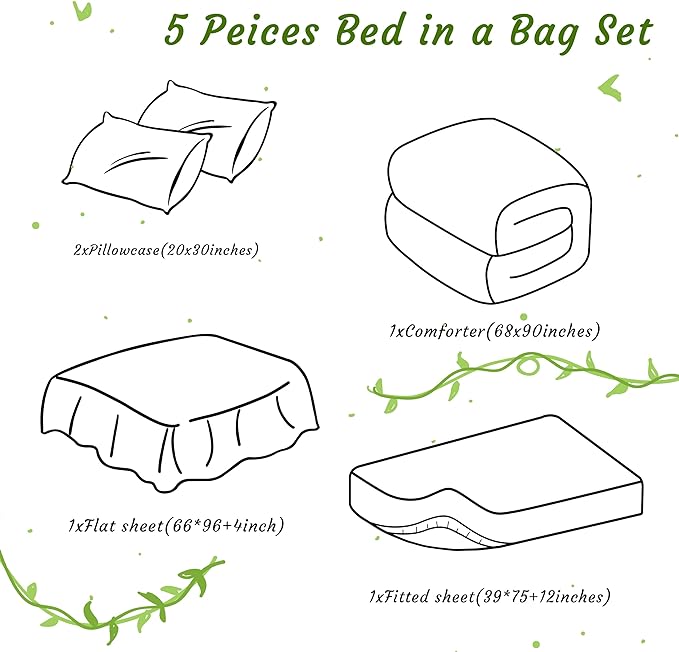 NTBAY Twin Comforter Set with Sheets, 5 Pieces Soft and Breathable Twin Bedding Set, Twin Bed in a Bag, Down Alternative Comforter Set Solid Color All Season, Kids Bedding Set, Brown