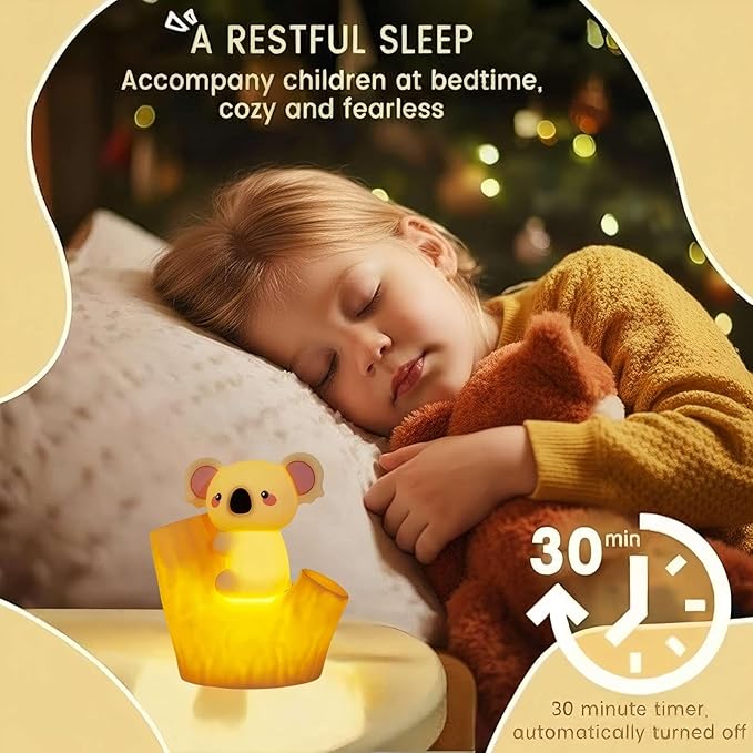 Night Light for Kids, Silicone Rechargeable Night Light for Kid Room, Led Novelty Nightlight for Nursery, Cute Koala Silicone Nightlight for Kids Sleep, 30Minute Timer for Children's Room Lights
