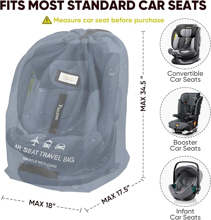 BALEINE Car Seat Travel Bag for Airplane, Water-Resistant Car Seat Bags for Air Travel, Foldable Cover with 3 Handles, Fits Toddler Carseat, Convertible and Booster Seats(Blue)