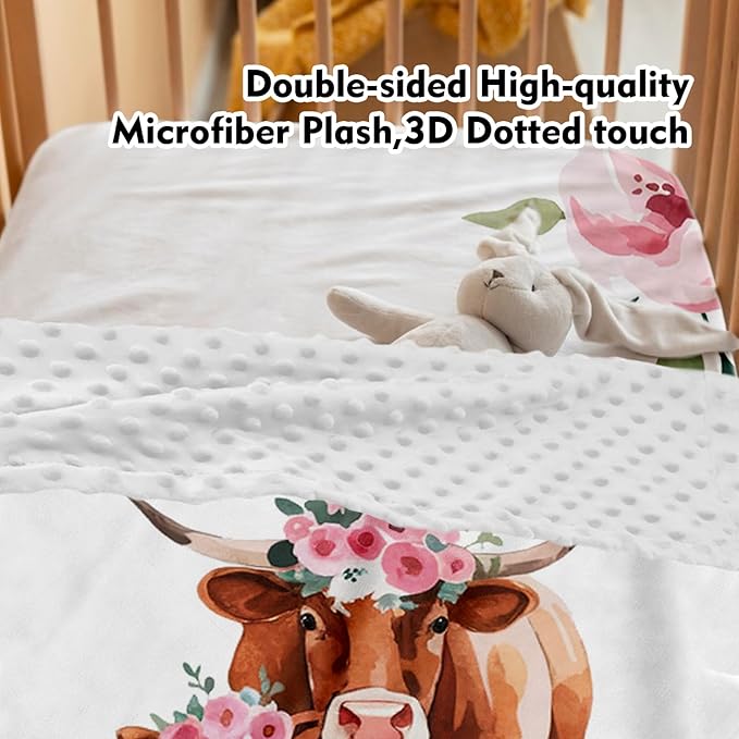 Personalized Baby Crib Bedding Set: 4 Piece Custom Pink Flowered Highland Cow Crib Bed Set with Name, Nursery Bedding Set for Baby Girls, Newborn Boys Crib Sets, Crib Bedding Custom Gift, Crib Sheet