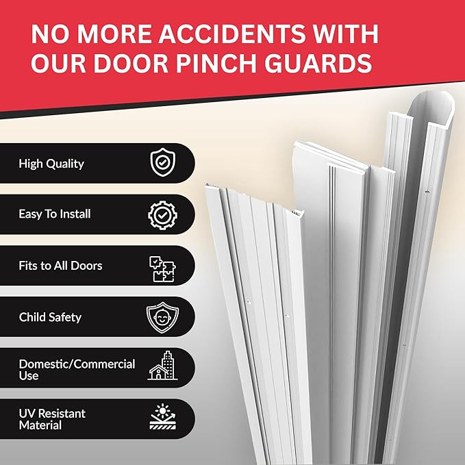 Fingersafe Commercial Door Finger Guard Set | Push & Pull Side Hinge Cover Shields | Finger Pinch Guard for Commercial Doors | Door Latch Barrier | Durable (White, 80")