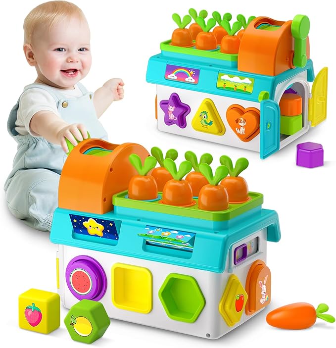 Montessori Toys for 1-2 Year Old Boys Girls, 1st First Birthday Gift for One Year Old, Baby 12-18 Month Educational Shape Matching Game w/ Lights & Sound, Fine Motor Learning Toys for Toddlers 1-3