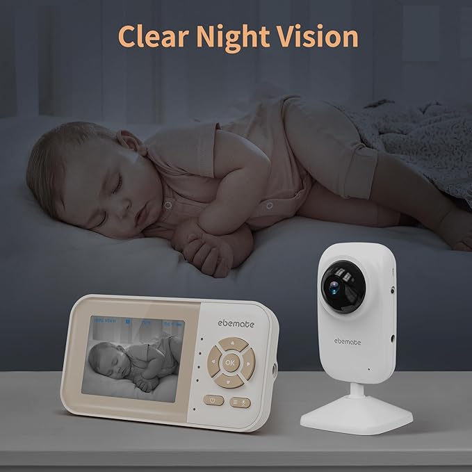 ebemate Video Baby Monitor Camera with 2 Camera,2.8" LCD Screen Video & Audio No Glow Night Vision,2-Way Talk Audio Cam Baby Monitoring 1200FT Range EBE28-2