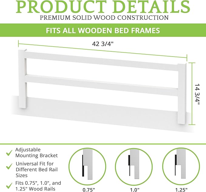 Safety Guard Rail for Baby, Kids, and Children - Solid Wood Safety Bed Rail for Toddlers - Easy Installation - Premium Protection for Bunk, Twin, Full, Queen and King Size Beds - (Bianca White-Delta)