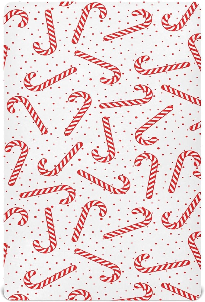 Christmas Candy Cane Crib Sheets Soft Breathable Fitted Baby Crib Sheets Mattress Cover for Boy Girls, 52" x 28" x 9"