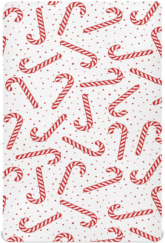 Christmas Candy Cane Crib Sheets Soft Breathable Fitted Baby Crib Sheets Mattress Cover for Boy Girls, 52" x 28" x 9"