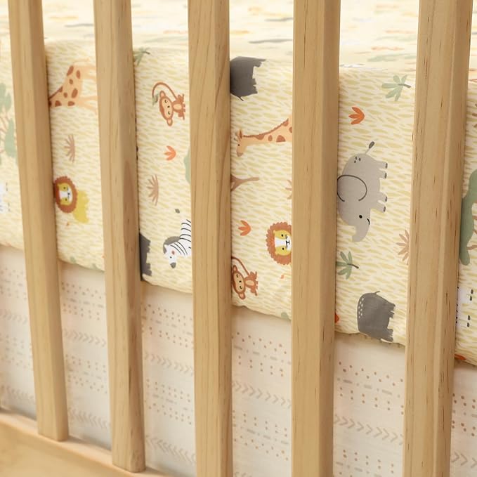 The Peanutshell Baby Crib Bedding Set for Boys or Girls - 3 Pieces - Newborn, Infant & Toddler Bed - Checkered Baby Blanket Set with Fitted Crib Sheet, Dust Ruffle - Elephant Safari Nursery Decor