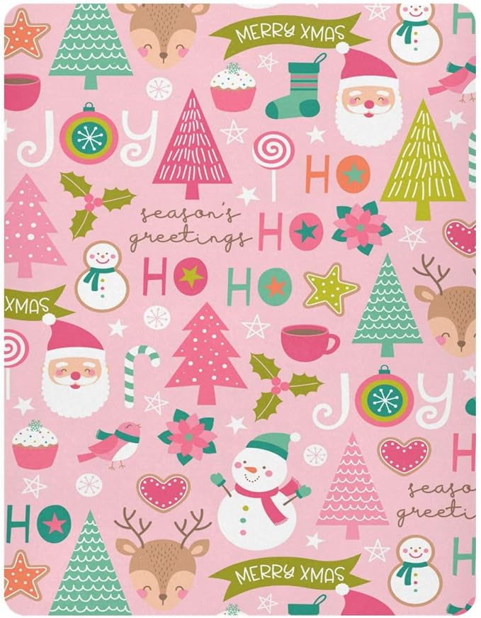 Pink Christmas Pattern Crib Sheets Soft Breathable Fitted Baby Crib Sheets Mattress Cover for Girl Boys, 52" x 28" x 9"