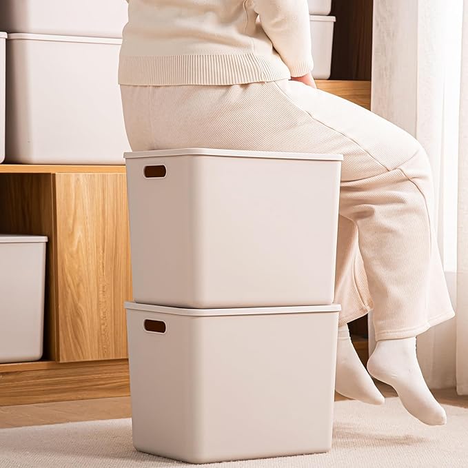 GUMEIGODA Plastic Storage Bins with lids,Storage Baskets,Container with handle,Storage Organizer Bins for Shelves,Office,Bedrooms,Closets, Cabinets(Grey，5XL+2L)