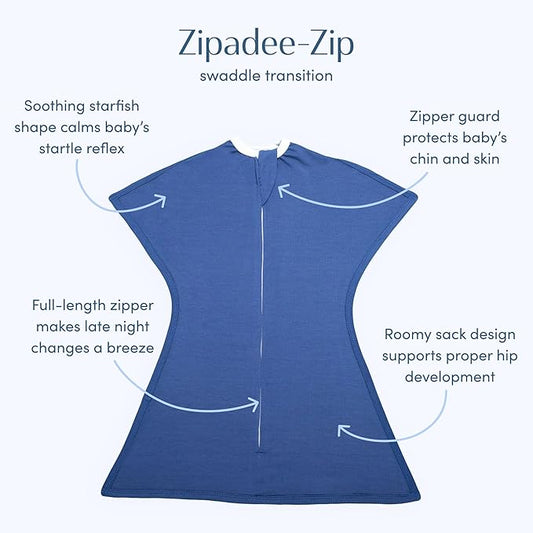 SleepingBaby Zipadee-Zip Transition Swaddle - Cozy Baby Swaddle Blanket with Zipper Convenience - Roomy Wearable Blanket for Easy Diaper Changes - Classic Navy, X-Small (3-6 Month) - 2 Pack