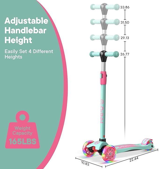 Dribbl 3-Wheel Kids Scooter - Lean-to-Steer Technology, Adjustable Height Handlebar, Wide Anti-Slip Deck, Scooter for Boys & Girls Ages 3+, Child Safety Approved, Support Riders Up to 165 lbs, Candy