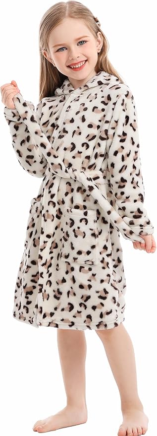 Toddler Robes Cute Pattern Bathrobe Unisex Kids Robe Baby Flannel Hoodie Pajamas Sleepwear