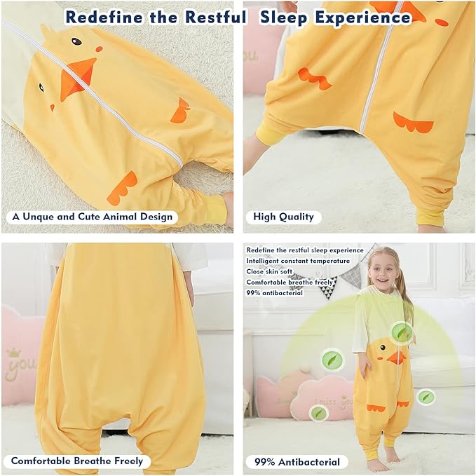 MICHLEY Toddler Sleeping Sack with Feet Newborn Infant Sleeveless Sleeping Bag 2-way Zipper Baby Wearable Blanket for Walkers,Duck,5-6T