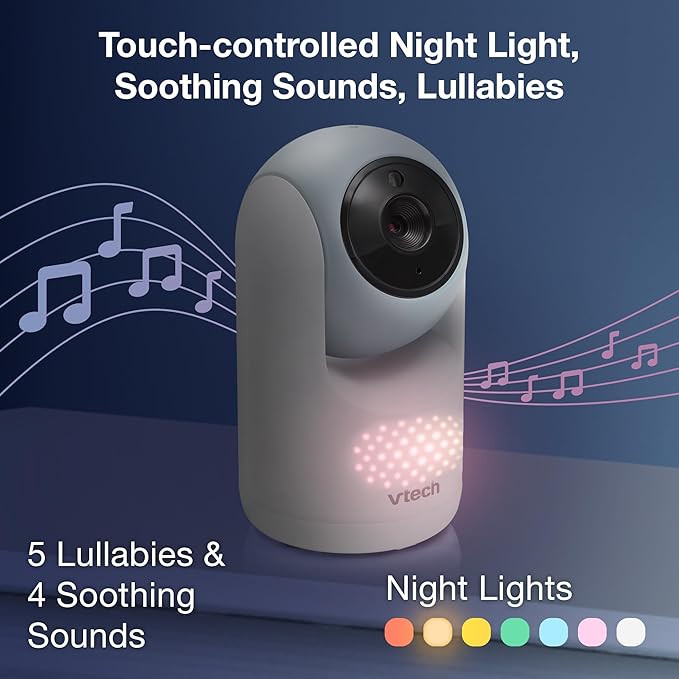 VTech 2-Cameras Video Baby Monitor with 7" Color LCD Screen, Rechargeable Battery, Video and Audio Streaming, Pan-Tilt-Zoom, Touch Multi-Color Night Light, Two-Way Talk: Advanced Max Twin (Blue)