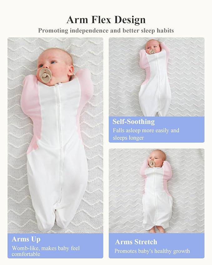 Swaddle for Newborns, Baby Swaddles 0-3 Months 5-13lb, Arms Up Swaddle 0-3 Months Newborn with Moisture-Wicking Fabric, Promotes Healthy Hip Development, 2-Way Zipper & Foot Buttons, 1Pack,Pink