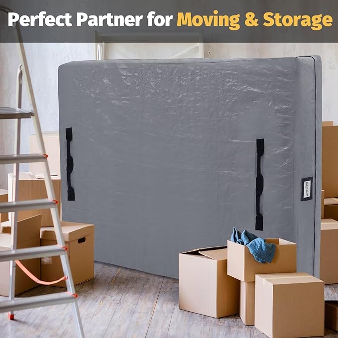 Mattress Bags for Moving and Storage, BETU Waterproof Mattress Protector Mattress Cover California King with 8 Heavy Duty Handles & Zipper Extra Thick Moving Supplies for Bed (86x75x13.5 Grey)