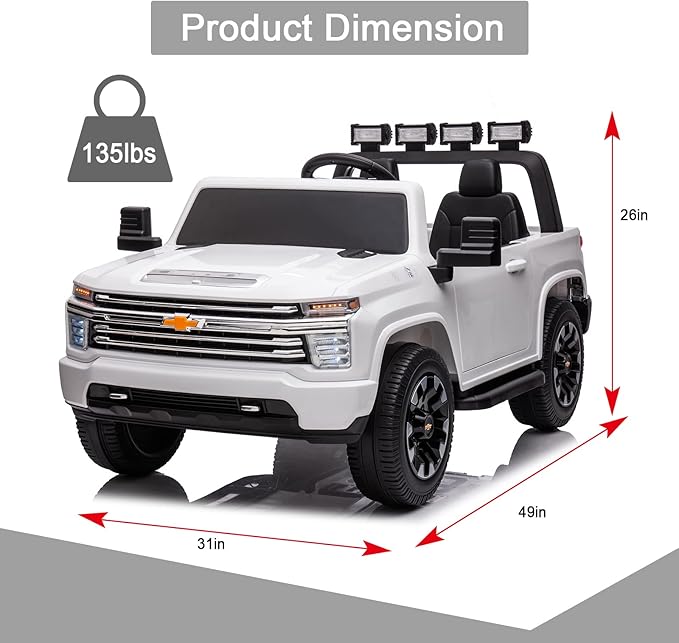 FINITO 24V Kids Electric Car,4WD Licensed Chevrolet Silverado,2 Seater Ride On UTV Car with Parental Remote Control, Music, Bluetooth, Gift for Kids(White)
