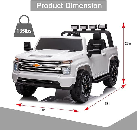 FINITO 24V Kids Electric Car,4WD Licensed Chevrolet Silverado,2 Seater Ride On UTV Car with Parental Remote Control, Music, Bluetooth, Gift for Kids(White)