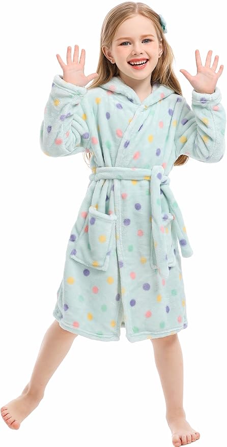Toddler Robes Cute Pattern Bathrobe Unisex Kids Robe Baby Flannel Hoodie Pajamas Sleepwear