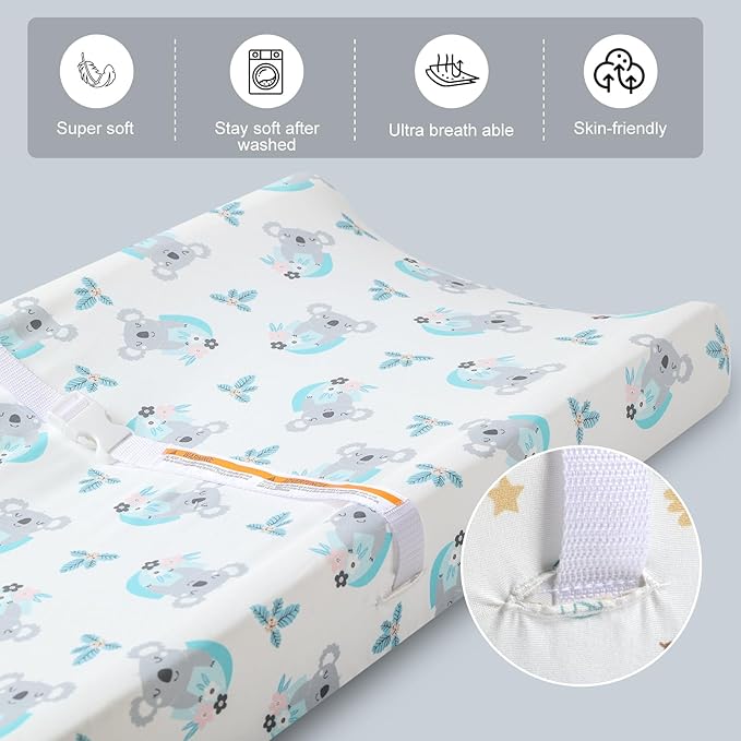 Changing Table Pad Cover Elastic Changing Pad Cover Premium Baby Changing Pad Cover 2 Pack for Boys Girls Soft and Comfortable (Owl and Koala)