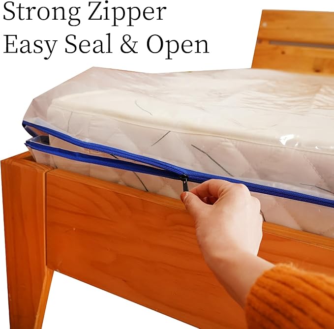 Full Mattress Bags Cover for Moving and Storage-3 Mil Zipper Plastic Waterproof Wrap Protector Reusable Storage Bag