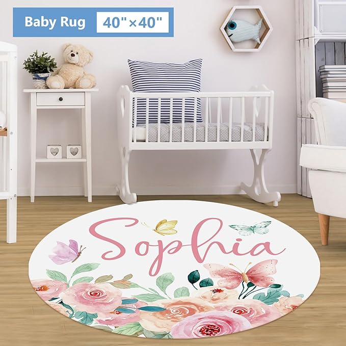 Personalized Crib Set, 5 Pcs Custom Baby Crib Sets with Name, Double Layer Butterfly Nursery Bedding Set for Girls, Soft Flannel Bedding Set, Toddler Infant Customized Gift