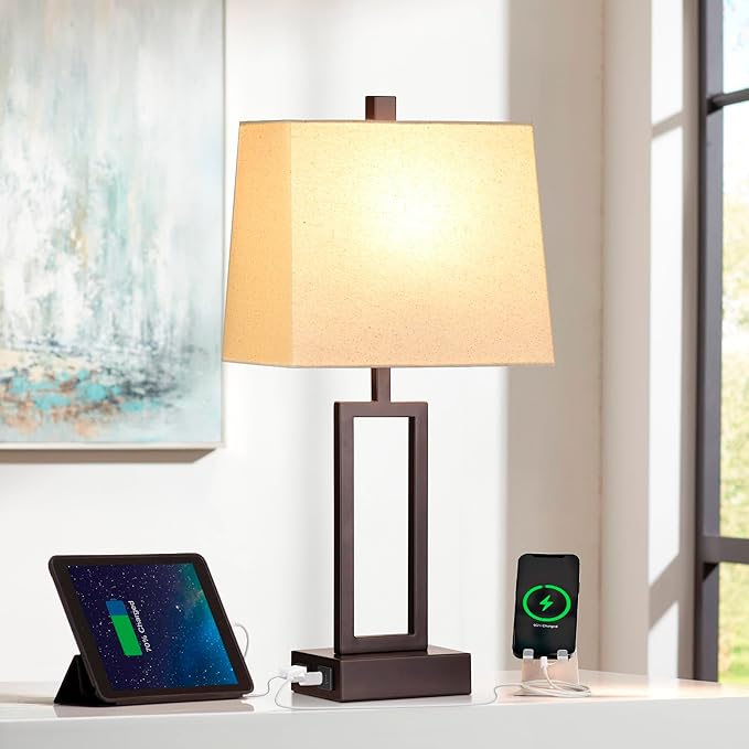 Lolikit 23.5" Touch Control Table Lamps, Metal Bedside Lamp for Bedroom Set of 2 with USB A+C Ports & AC Outlet, 3-Way Dimmable Nightstand Lamp for Living Room (LED Bulb Included)