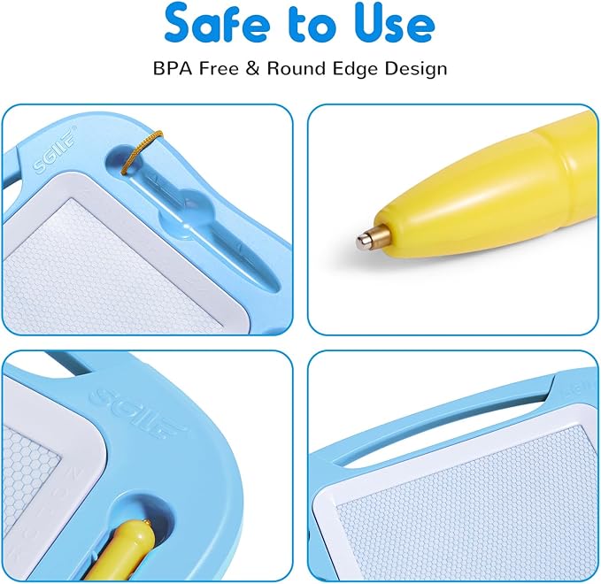 SGILE Magnetic Drawing Board for Kids, Toddlers Toys for 1 2 3 4 Year Old, Etch & Sketch Pad with 4 Stamps, Learning and Educational Toys for Boys Girls Gift, 25 x 18 CM (10 × 7 in), Light Blue