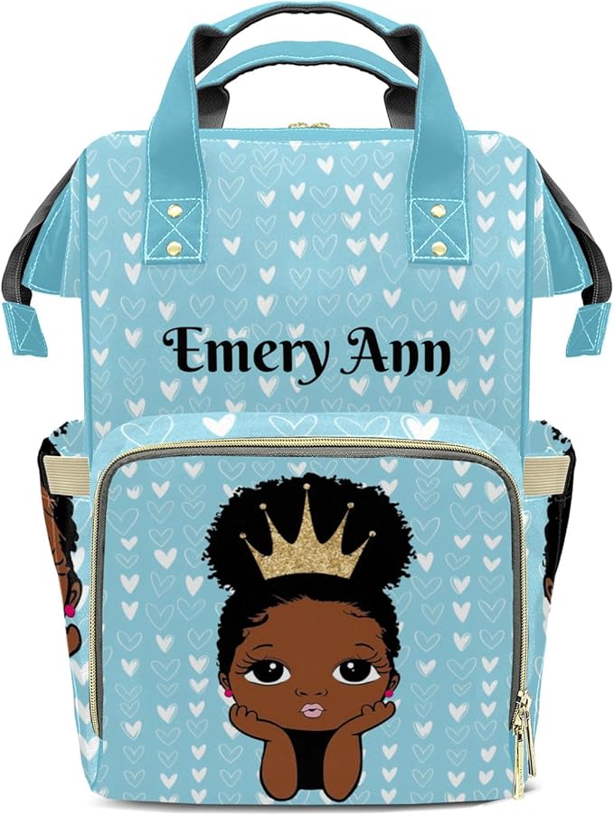 Personalized Blue Harts Cute Girl Custom with Name Diaper Bag Backpack For Baby Boy Girl Dad Mom Unisex for Adult Daypack Holiday Gift
