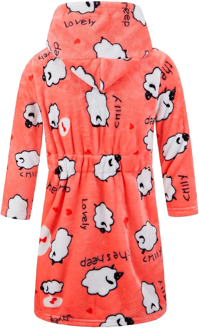 Toddler Robes Cute Pattern Bathrobe Unisex Kids Robe Baby Flannel Hoodie Pajamas Sleepwear