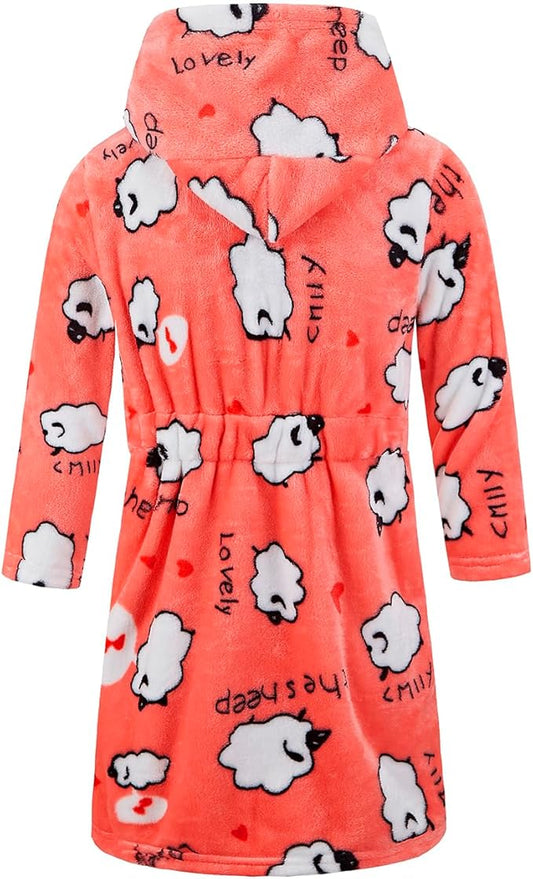 Toddler Robes Cute Pattern Bathrobe Unisex Kids Robe Baby Flannel Hoodie Pajamas Sleepwear