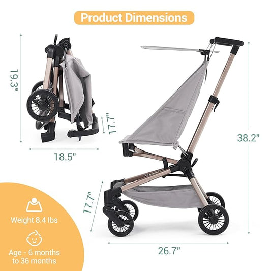Convenience Travel Stroller,Lightweight Compact Stroller Airplane-Friendly One-Handed Folding,Design Perfect for Toddlers,Large Storage Basket & Breathable Canopy,Gray