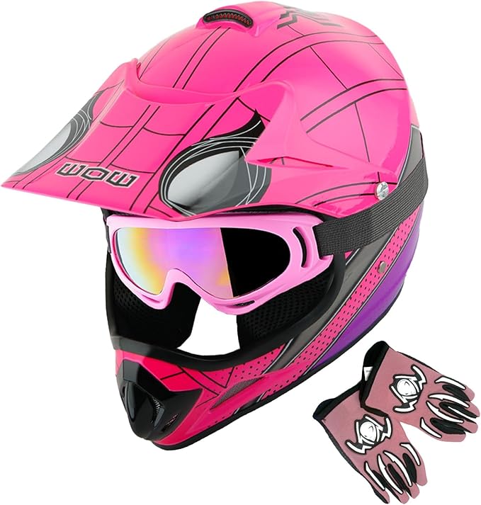 WOW Youth Kids Motocross BMX MX ATV Dirt Bike Dianosour Helmet Dragon + Goggles + Martian Youth Glove Bundle: HJOY MG Bundle