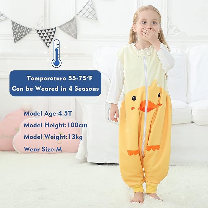 MICHLEY Toddler Sleeping Sack with Feet Newborn Infant Sleeveless Sleeping Bag 2-way Zipper Baby Wearable Blanket for Walkers,Duck,3-5T