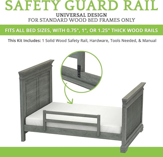 Safety Guard Rail for Baby, Kids, and Children - Solid Wood Safety Bed Rail for Toddlers - Easy Installation - Premium Protection for Bunk, Twin, Full, Queen and King Size Beds - (Brushed Grey)